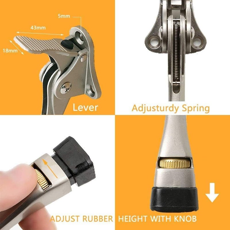 Gotega Door Stopper, 2 Packs Kickdown Door Stop with One Touch Adjustable Height and Rubber Tip 4 Inches, Heavy Duty Door Stops, Door Holder, Bottom of Door - Satin Nickel - Image 4